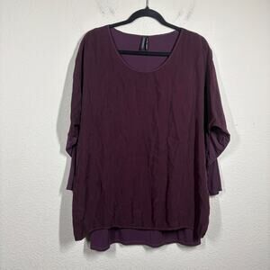 Stella Carakasi Size Small Tunic Top Dark Purple Hi Low Scoop Neck Pullover